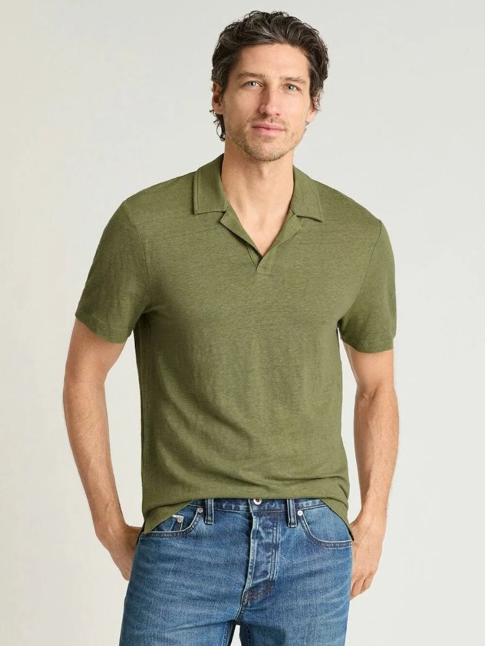 Bonobos men's linen polo buttonless size small blue/gray